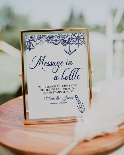 BUY 3 PRODUCTS TO GET 30% OFF WITH CODE '30OFF' Our nautical Message in a Bottle Sign is an instant downloadable, editable template. Perfect for a beach wedding with sea elements. Use this template to edit all fonts, and color. You can use this template as well for a birthday party, baby shower, bridal shower, graduation party, or any other occasion with a beach theme. Just edit, download, and print. It's super easy and fast. ✅ INSTANT ACCESS ✅ EDIT MOST WORDING/FONTS/COLORS ✅ PRINT AT HOME OR PROFESSIONALLY ✅ PRINTING SERVICE 👉 https://bit.ly/3MzD1Zf ✅ RELATED ITEMS 👉 https://etsy.me/2OFlVQz ✅ DEMO 👉 https://www.corjl.com/d/294030 WHAT IS INCLUDED? - Sign template - 5x7'' + 8x10'' * Instructions This is a digital product - nothing physical will be shipped to you. It is necessary that y Nautical Baby Shower Decorations, Sea Elements, Nautical Wedding Favors, Beach Wedding Signs, Nautical Bridal Showers, Wedding Favor Table, Wedding Hashtag Sign, Wedding Favours Sign, Wedding Memorial Sign