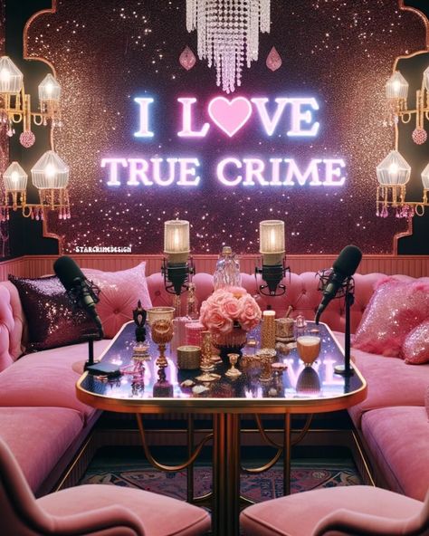 Have I told you lately…. how much I enjoy true crime?😆 Dreaming up some podcast studios. I’ve always dreamt of having an astrology + true crime podcast, and yes, like a crazy person… combining them. But it’s a dream living in my head rent free for now.😂 Last 2 slides are just cozy spaces that could easily be turned into a podcast studio so I included them. A special thanks to @iridescentaiart for helping me with today’s creations. What do you think? What’s your favorite space here? Than... Podcast Studio Design Ideas Home, Closet Podcast Studio, Small Podcast Setup, Girly Podcast Studio, Podcast Studio Design Home, Podcast Set Up, Podcast Setup Home, Podcast Studio Aesthetic, Podcast Setup Ideas