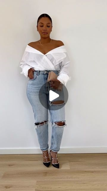 BEST PLUG FOR WHOLESALE WOMEN WEARS ABUJA on Instagram: "Denim and shirt giving the best vibe ever 💙💙💙💙  Shop our denim @heeshaah_signatures   Our delivery is worldwide" Denim Party Outfit For Women, Jeans And Shirt Outfit Woman, White Formal Outfit, Denim And White Outfits, Denim Party Outfit, White Denim Outfit, Denim Party, Party Outfits For Women, Women Wholesale