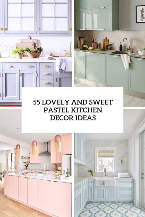 lovely and sweet pastel kitchen decor ideas cover Pastel Green Kitchen Decor, Pastel Yellow Home Decor, Pastel Orange Kitchen, Pastel Kitchen Cabinets, Pastel Yellow Kitchen, Pastel Green Kitchen, White Stone Backsplash, Butcherblock Countertops, Small Kitchen Set