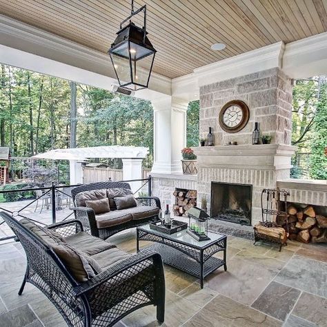 Patio Fireplace Ideas, Garage Entrance, Outside Fireplace, Patio Remodel, Covered Patio Design, Outdoor Living Space Design, Outdoor Covered Patio, Outdoor Fireplace Designs, Pool House Plans