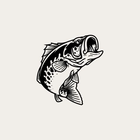 illustration of Largemouth Bass leaping out of water Bass Traditional Tattoo, Small Bass Fish Tattoo, Small Bass Tattoo, Smallmouth Bass Tattoo, Bass Fishing Aesthetic, Simple Bass Fish Tattoo, Sea Bass Tattoo, Largemouth Bass Tattoo, Bass Tattoo Design