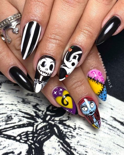 acrylic nightmare before christmas nails Nightmare Before Christmas Acrylic Nails, Background Nails, Before Christmas Nails, Christmas Acrylic Nails, Sally Nails, Stiletto Shaped Nails, Christmas Nail Polish, Nightmare Before Christmas Nails, Amazing Boyfriend