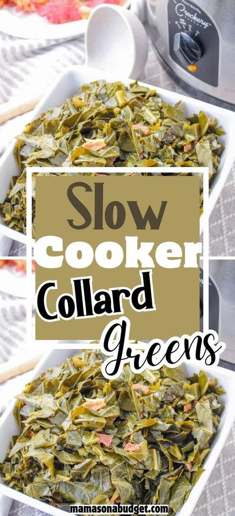 If you are looking for easy southern side dish to make for your holiday meal. This is the recipe for you. No need to take up stove top space when you can make this in the crock pot. Southern Collards, Slow Cooker Collard Greens, Crockpot Collard Greens, Best Collard Greens Recipe, Easy Collard Greens Recipe, Southern Collard Greens, Southern Side Dishes, Collard Greens Recipe, Breakfast Crockpot Recipes