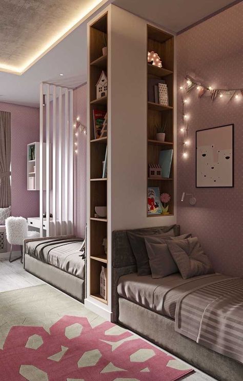 Shared Girls Room, Kids Shared Bedroom, Shared Girls Bedroom, Kids Bedroom Inspiration, Kids Bedroom Designs, Shared Bedroom, Twin Bedroom, Kids Interior Room, Twins Room