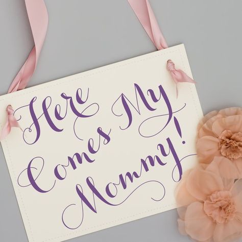 Here Comes My Mommy Sign, Daughter Of Bride, Ring Bearer Sign, Wedding Quotes Funny, Ring Bearer Signs, Flower Girl Signs, 50 Wedding Anniversary Gifts, Lakeside Wedding, Girl Sign