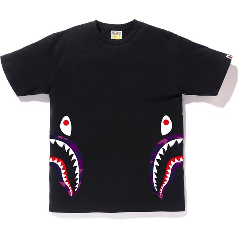 BAPE COLOR CAMO SIDE SHARK TEE BLACK/PURPLE. #bape #cloth Bape Men, Bape Camo, Bape T Shirt, Bape Shirt, Clothes Illustration, Shark Tee, Urban Fashion, Piece Of Clothing, Black Tee