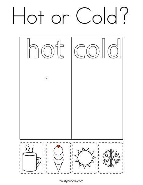 Hot or Cold Coloring Page - Twisty Noodle Opposite Crafts Toddlers, Hot And Cold Worksheet, Hot And Cold Activities Preschool, Learning Coloring Pages, Opposites Preschool, Learning Colours, Weather Worksheets, Twisty Noodle, Kids Worksheets Preschool