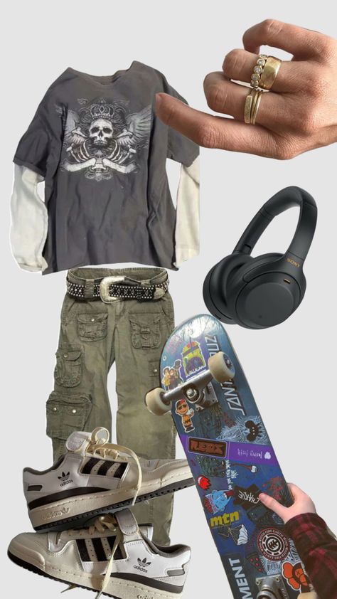 #outfitinspo #skater #skatboarding #baggyjeans #rings #adidas #oversizedfits 2000s Skater Fashion Men, Scater Boy Fit, Sketboard Style, Skateboarder Outfits, Skater Aesthetic Outfits Men, 2000 Skater Style, Skater Boys Outfits 90s, Skater Boy Fit, Y2k Skater Boy