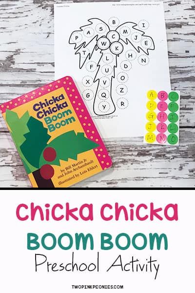 Chicka Chicka Boom Boom Activity with Stickers | Two Pink Peonies Chicka Chicka Boom Boom Crafts For Preschoolers, Chicka Chicka Boom Boom Activities For Toddlers, Book And Activity For Preschool, Boom Chicka Boom Activities, Preschool Chicka Chicka Boom Boom, Chicka Chicka Boom Boom Craft, Chicka Chicka Boom Boom Preschool, Chicka Chicka 123, Chicka Chicka Boom Boom Activities