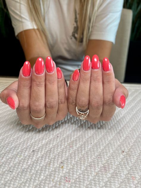 Round Pink Nails Acrylics, Pink Acrylic Nails Rounded Square, Hot Pink Nails Round Shape, Rounded Square Pink Nails, Short Round Hot Pink Nails, Rounded Square Nails, Luminary Nails, Round Square Nails, Basic Nails