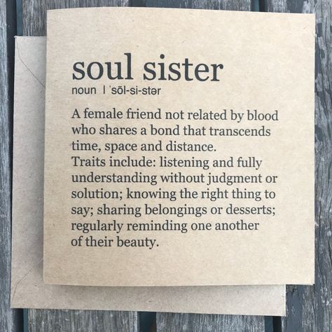 Soul Sister card | Etsy Infj Women, Sister Friend Quotes, Soul Sister Quotes, Healing God, Feminine Leadership, Valentines Galentines, Inspirerende Ord, Best Friendship Quotes, Soul Sister