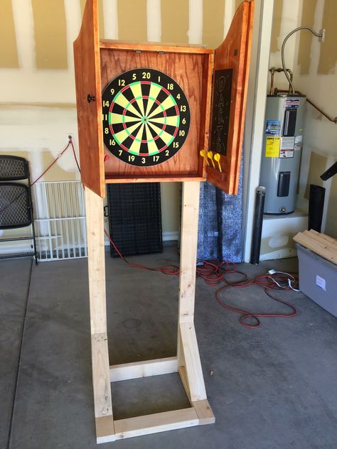 Timbo's Creations: Dartboard Cabinet Stand Dartboard Stand Diy, Outdoor Dartboard, Outdoor Dart Board, Dart Board Wall, Dart Board Cabinet, Table Folding, Board Stand, Backyard Games, Diy Cans