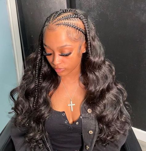 Half Braids Half Down Hair Black Women, Half Up Half Down Braid Sew In, Half Braid Half Down, Braids With Hair Down, Half Up Half Down Cornrows Braids, Half Feed In Braids Half Sew In, Braids And Curls Hairstyles, Half Up Half Down With Braids, Braided Half Up Half Down