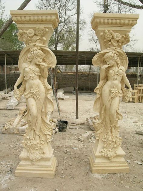 Architecture Art Nouveau, Stone Driveway, Pillar Design, Architectural Sculpture, Marble Columns, Statue Art, Stone Columns, Soyut Sanat Tabloları, Marble Statues