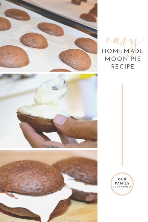 Easy Homemade Moon Pie Recipe using cake mix cookies and marshmallow cream filling made from scratch and perfect to satisfy your sweet tooth. #moonpierecipe #whoopiepie #cakemixcookies Moonpie Recipe, Moon Pie Recipe, Marshmallow Cream Filling, Recipes Using Cake Mix, Moon Pie, Moon Pies, Marshmallow Cream, Chocolate Graham Crackers, Cream Filling