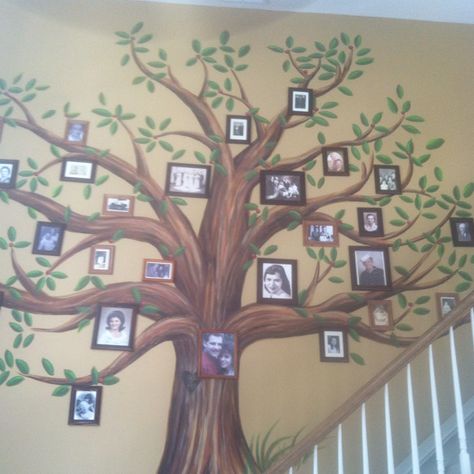 Family Tree Painted 18 feet off the floor Family Tree Nursery Ideas, Paint Family Tree On Wall, Family Tree Murals On Wall, Family Tree Wall Painting, Wall Mural Diy, Tree Murals, Family Tree Mural, Family Tree Design, Tree Wall Mural