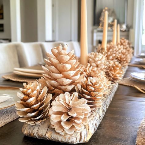 Pine Cone Wire Wreath, Decoration With Pine Cones, Pine Cone Table Decor, Giant Pine Cones Decorating Ideas, Pine Cone Centerpiece Christmas, Pine Cone Succulents Diy, Pinecone Centerpiece Ideas, What To Do With Pine Cones, Large Pinecones Ideas