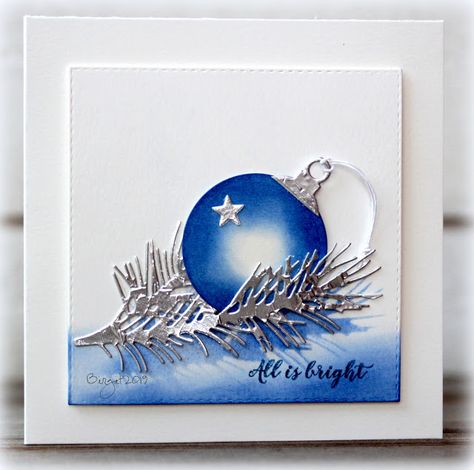 Blue Christmas Cards, January Challenge, Christmas Cards 2018, Christmas Card Ornaments, Ornament Card, Christmas Card Inspiration, Homemade Christmas Cards, Christmas Card Crafts, Cricut Cards