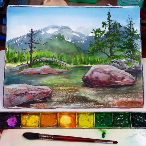 Let’s Paint a Serene Landscape in Watercolors! – The Frugal Crafter Blog Watercolor Lesson, The Frugal Crafter, Beginner Watercolor, Serene Landscape, Watercolor Tutorial, Relaxing Weekend, Watercolor Paintings For Beginners, Watercolor Lessons, Watercolour Inspiration