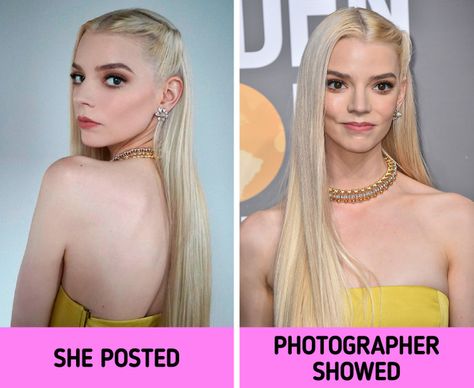 15+ Pairs of Photos Taken by Celebrities vs Professional Photographers Photoshop Celebrities, Then And Now Photos, Jennifer Coolidge, Celebrities Before And After, Diane Kruger, Zoe Saldana, Jennifer Connelly, Anya Taylor Joy, Nicole Richie