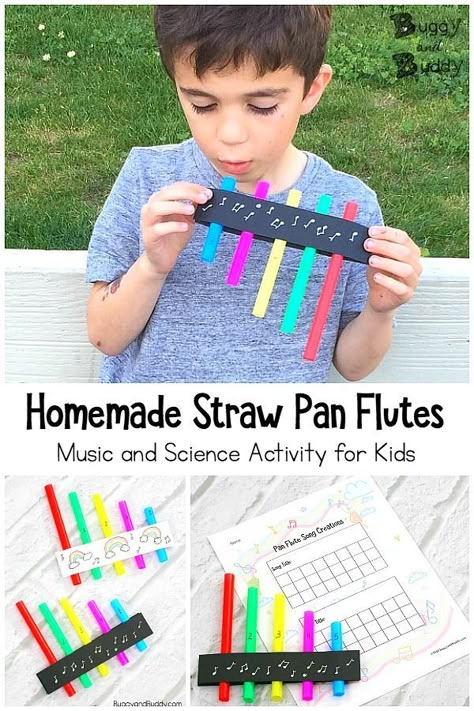 STEM / STEAM for Kids: Create your own straw pan flutes! A fun craft you can use to explore the science of sound and music. Children can create their own songs and record them on the free song recording sheet printable! #stem #steam #music #sound #scienceforkids #kindergarten #firstgrade #musicforkids #craftsforkids #kidscrafts Straw Pan Flute, Song Recording, Preschool Music Activities, Music Activities For Kids, Steam Ideas, Pan Flute, Aktiviti Kanak-kanak, Preschool Music, Music Crafts