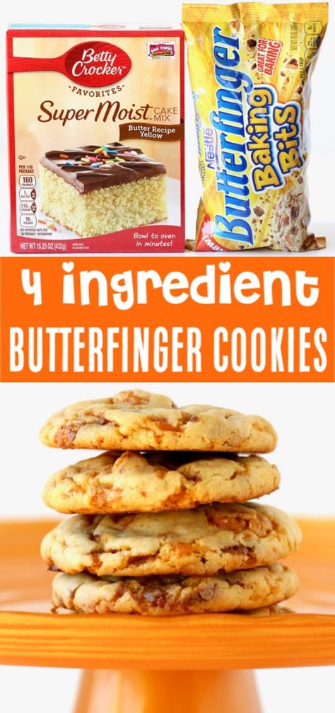 Butterfinger Cookies Recipe! {Just 4 ingredients} - The Frugal Girls Cake Mix Cookies Recipes Easy, Cake Mix Cookies Recipes, Dessert Nouvel An, Cookies Recipes Easy, Butterfinger Cookies, Cake Mix Cookie Recipes, Frugal Girls, Dessert Simple, Butter Yellow