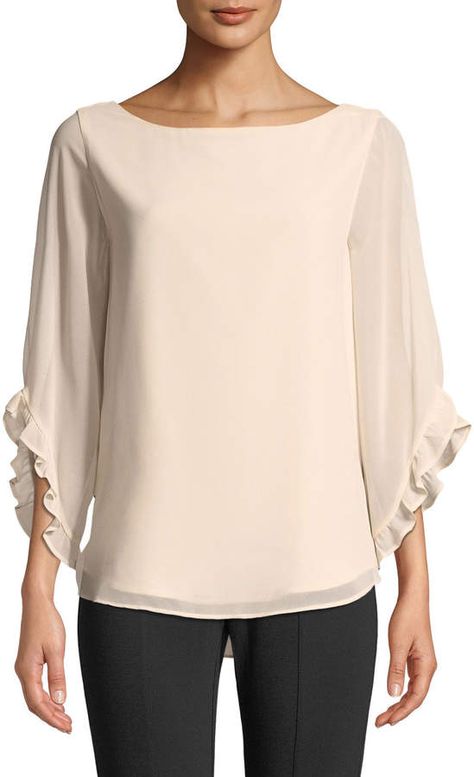 Chiffon Blouses Designs, Lace Trim Blouse, Chiffon Blouse, Blouse Styles, Moda Casual, African Fashion, Pullover Styling, Blouse Designs, Neiman Marcus