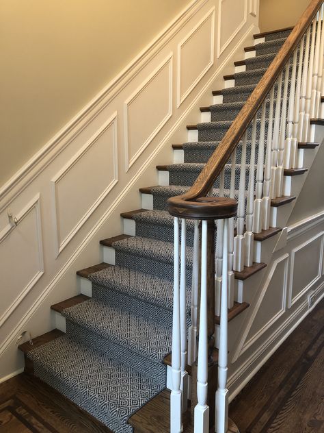 Anderson Tuftex Stroll stair runner.  Love it! Ralph Lauren Stair Runner, Vintage Carpet Runner On Stairs, Stanton Stair Runner, Peter Island Stripe Stair Runner, Staircase Runner Carpet Blue, Anderson Tuftex Stair Runner, Patterned Stair Carpet, Stair Walls, Carpet Staircase