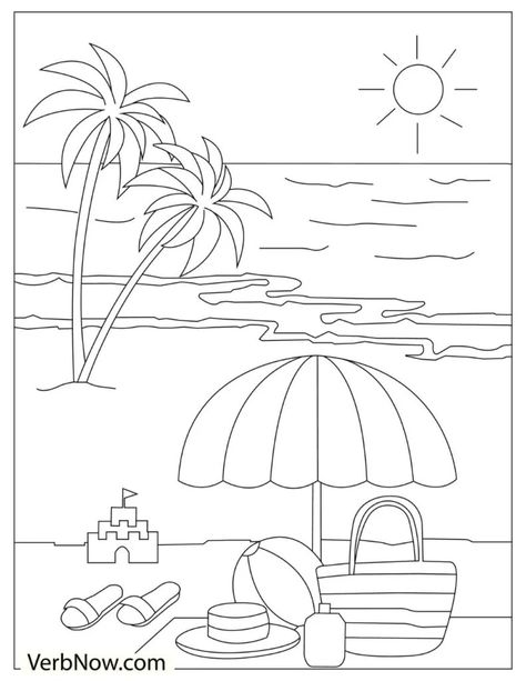 Coloring Pages Beach, Beach Coloring Pages, Summer Drawings, Beach Drawing, Seni Pastel, Summer Coloring Pages, صفحات التلوين, Pola Kartu, Easy Drawings For Kids