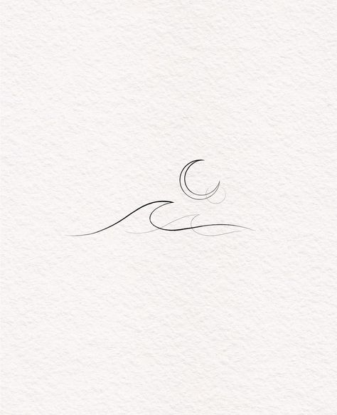 Moon Beach Tattoo, Wave Line Tattoo, Minimal Wave Tattoo, Moon Water Tattoo, Water Inspired Tattoo, Ocean Symbols, Dance Tattoo Ideas, Ash Tattoo, Coastal Tattoos