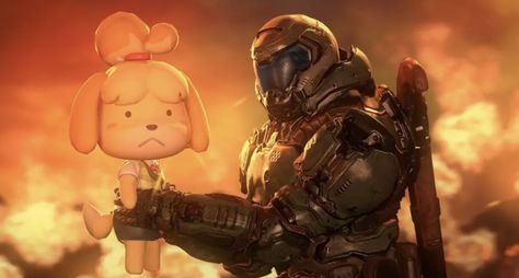 Doom And Isabelle, Isabella Animal Crossing, Animal Crossing Matching Pfp, Doom Guy, Doom Slayer, Doom Eternal, Best Of Luck, Ceramics Pottery Art, Matching Profile Pictures