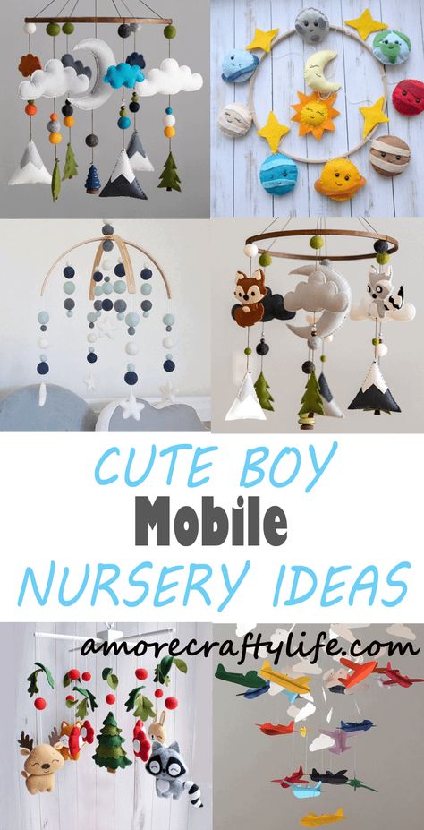 13 Boy Mobile Ideas – For an Adorable Nursery - A More Crafty Life Creative Nursery Ideas, Nursery Mobile Diy, Diy Baby Mobile Tutorial, Homemade Mobile, Boy Nursery Ideas, Diy Nursery Mobile, Diy Baby Room Decor, Nursery Crafts, Mobile Craft