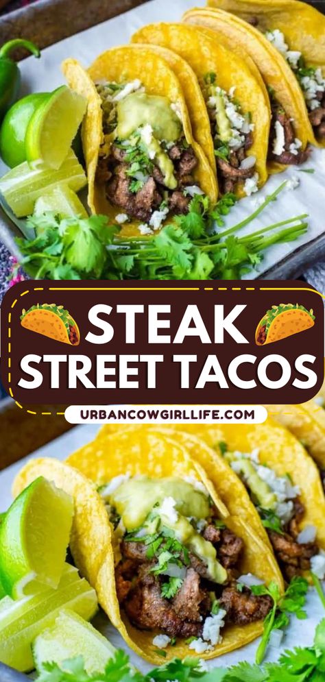 Here's a dinner idea for tonight featuring sirloin! It's easy and ready in just 30 minutes. Pan-seared with a carne asada dry rub then served in corn tortillas, these Steak Street Tacos are delicious! Save this main course recipe! Steak Street Tacos Recipe, Steak Street Tacos, Street Tacos Recipe, Steak Taco Recipe, Easy Main Course Recipes, Creamy Jalapeno Sauce, Sirloin Tip Steak, Corn Tortilla Recipes, Street Taco Recipe