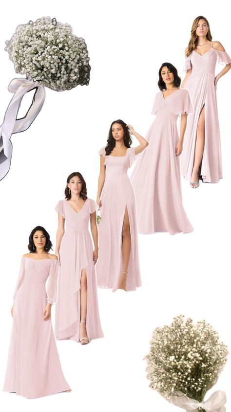 Azazie Blushing Pink Bridesmaids Dresses lineup baby's breath bouquet Bridesmaid Dresses Baby Pink, Baby Pink Bridesmaid Dresses, Baby Pink Bridesmaids Dresses, Baby's Breath Bouquet, Pink Bridesmaids Dresses, Pink Bridesmaids, Blush Pink Bridesmaid Dresses, Blush Bridesmaid Dresses, Wedding 2025