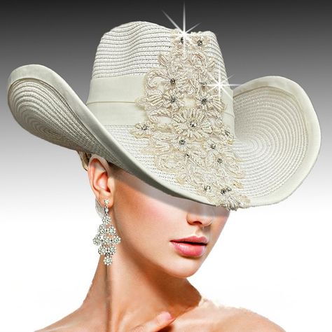 Cowboy Hats Are Trending, And Beloved Millinery Couture Has Taken It To A Whole Different Level With This Exquisite Handmade Western Pave Jeweled Cowboy Hat, A Dazzling Masterpiece That Exudes Luxury And Sophistication. Elevate Your Western Look To New Heights With This Handcrafted Marvel, Adorned With Intricate Pave Jewels That Shimmer And Shine With Every Step You Take. Perfect For The Fashion-Forward Trendsetter Who Craves Attention And Admiration At Every Turn. Whether You're Strutting Your Crazy Kentucky Derby Hats, Red Peplum Dresses, Black Couture, Unusual Hats, Ruffle Hat, Stylish Womens Hats, Classy Hats, Dressy Hats, Cma Awards