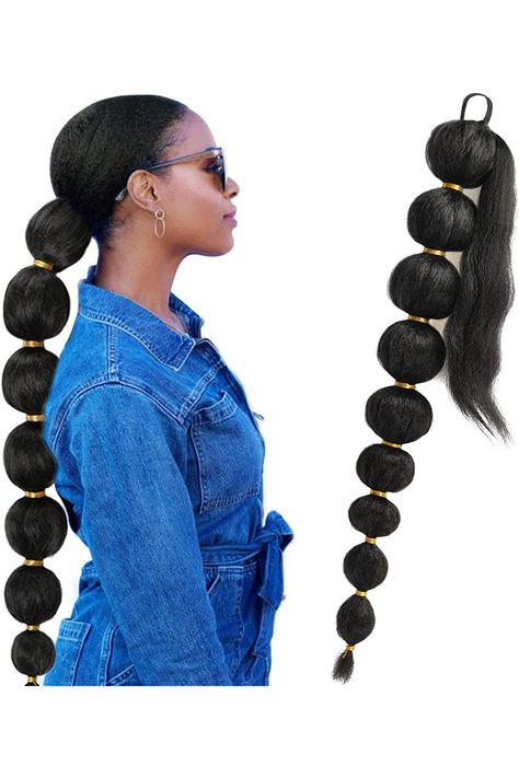 Long Bubble Ponytail, Braided Ponytail Extension, Afro Puff Ponytail, Diy Ponytail, Diy Hair Wig, Sleek Short Hair, Sleek Braided Ponytail, Puff Ponytail, Quick Hairstyle