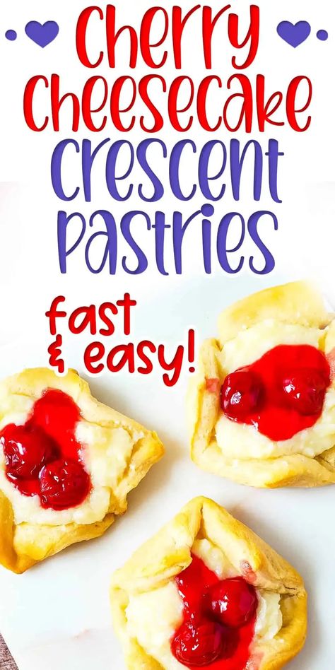 Mini party desserts I can make ahead and freeze - CHERRY CHEESECAKE CRESCENT PASTRIES Paddock Ideas, Easy Cherry Cheesecake, Crescent Desserts, Bite Sized Desserts, Healthy Spinach Dip, Crescent Roll Recipes Dessert, Filled Crescent Rolls, Cheesecake Mixture, Crescent Roll Casserole