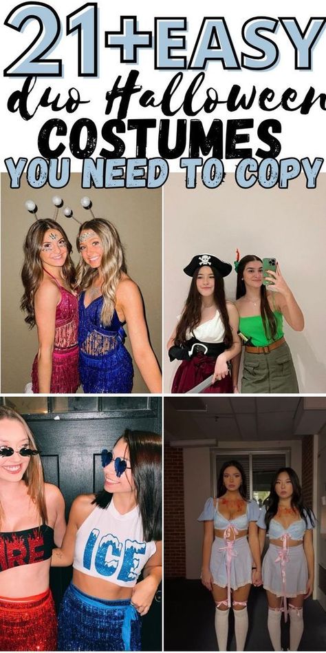 🎃👻 Halloween is just around the corner and what better way to celebrate than with your best friend! 👯‍♀️ Check out these adorable #BestFriendHalloweenCostumes ideas that will make you and your BFF the talk of the town! 🎃 From iconic duos like #MarioAndLuigi to #Thing1AndThing2, there's something for every dynamic duo! 💕 Don't forget to snap some pics for the gram in your #BFFCostumes and make memories that will last a lifetime! 📸 #HalloweenGoals #FriendshipGoals #Twinning #SquadGoals #Hall Sisters Halloween Costumes Adult, Hot And Cold Halloween Costumes Duo, Friend Couple Halloween Costumes, Alien Duo Costume, Due Costumes For Halloween, Duo Cartoon Characters Costumes, Day And Night Costume Halloween, Last Minute Halloween Costumes For Two, Quick Duo Halloween Costumes