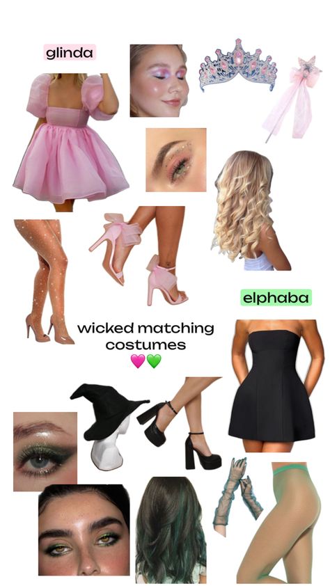 Broadway Themed Party Outfit, Galinda And Elphaba Costumes, Darla And Alfalfa Costume, Glenda And Elphaba Costume, Wicked Inspired Outfits, Glinda And Elphaba Costume, Galinda Costume, Elphaba Costume, Glinda And Elphaba