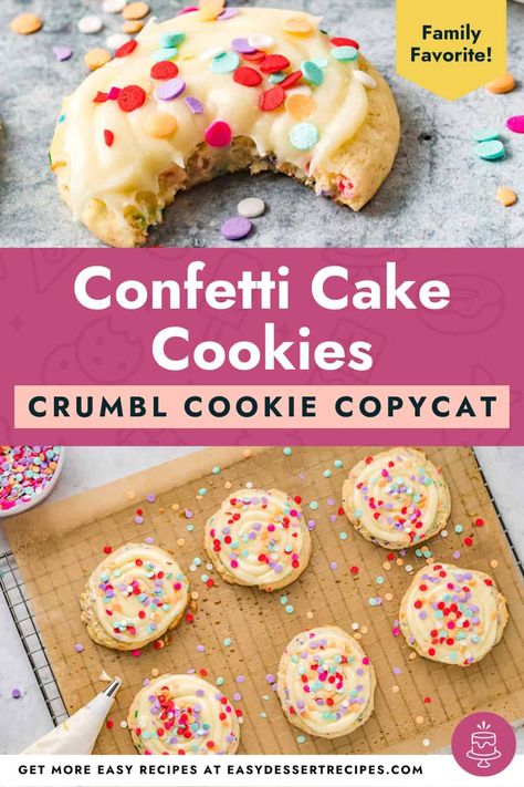 Homemade Confetti Cake, Confetti Cake Mix Cookies, Crumbl Cookie Copycat Recipe, Confetti Cake Cookies, Crumbl Cookie Copycat, Homemade Confetti, Chewy Cake, Cookies Crumbl, Fall Desserts Thanksgiving