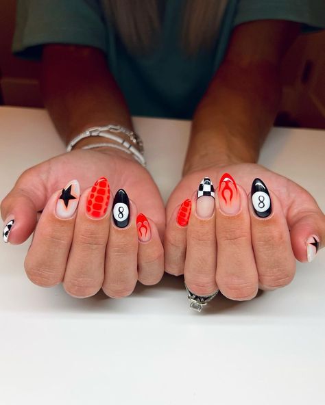 All Posts • Instagram Super Fun Nails, Acrylic Nails With Different Designs On Each Nail, Mix And Match Nails Summer, Full Nail Art Designs, Nail Ideas Acrylic Western, Fun Retro Nails, Short Square Nail Art Ideas, Summer Nails Maximalist, Funky Nails With Gems