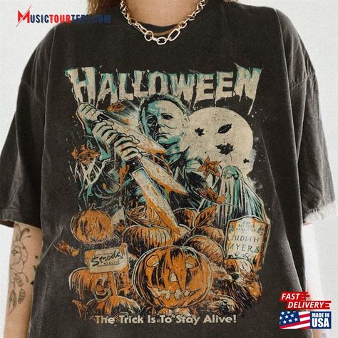 Vintage Micheal Myers Halloween Shirt Michael Sweatshirt Safety Unisex Check more at https://musictourtees.com/product/vintage-micheal-myers-halloween-shirt-michael-sweatshirt-safety-unisex/ Halloween Night Movie, Characters Quotes, Horror Hoodie, Michael Myers Shirt, Horror Shirts, Movies Characters, Horror Movie T Shirts, Horror Movie Shirts, Michael Myers Halloween