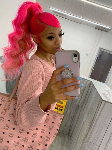 Pink Ponytail, Weave Ponytail, Mirror Pics, Hair Ponytail Styles, Dope Hairstyles, Ponytail Styles, Hair Inspiration Color, Baddie Hairstyles, Black Girls Hairstyles