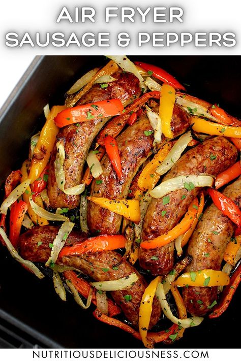 Quick and delicious, this recipe for Air Fryer Italian Sausage and Peppers is made with sweet Italian sausage and a colorful mix of peppers and onions. It's an Italian classic dish made easy, right in the air fryer. Sautéed Italian Sausage With Onions And Peppers, Airfryer Sausage And Peppers, Italian Sausage And Peppers In Air Fryer, Onions Peppers And Sausage, Air Fryer Sausage Peppers And Onions, Italian Sausage Air Fryer Recipes, Hot Italian Sausage Link Recipes, Air Fryer Peppers And Onions, Air Fryer Sausage And Peppers