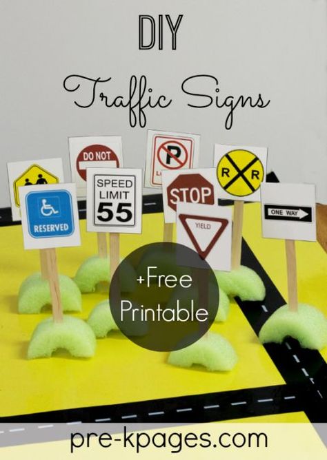 Environmental Print Traffic Signs Free Printable for #preschool Diy Road Signs For Car Play, Street Sign Activities For Preschool, Construction Block Area Preschool, Creative Curriculum Signs Study Activities, Road Safety Preschool, Preschool Block Center Ideas, Block Area Ideas Preschool, Traffic Signs For Kids Activities, Creative Curriculum Signs Study