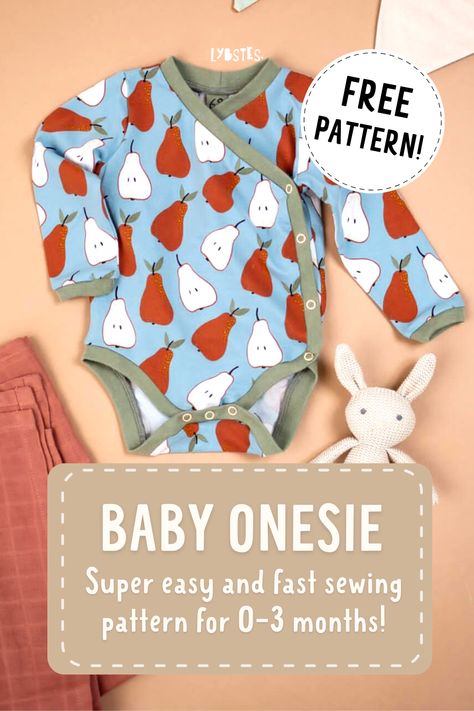 Sewing this onesie is way faster than you would think. Add some harem pants and you have a cute little outfit. This pdf pattern contains several onesie variations: fabric bound edges, ribbing, round neck, button placket, summer onesie etc. I hope you will have fun trying out all of them. Get your free pattern here! #lybstessewingpatterns #babyonesie #sewing #freepattern Diy Newborn Onesie, Newborn Clothes Patterns, Onsie Patterns Free, Newborn Sewing Patterns Free, Sewing For Newborns, Free Infant Sewing Patterns, Infant Sewing Patterns Free, Baby Onesie Sewing Pattern, Newborn Patterns Sewing