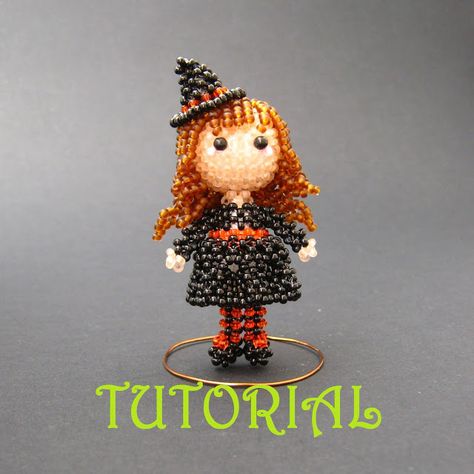 Beaded Animals Tutorial, Halloween Witch Dolls, Free Jewellery Making Tutorials, Bead Weaving Tutorials, Halloween Beads, Witch Doll, Unique Toys, Beading Tutorial, Beaded Crafts