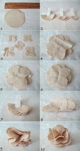 Fabric flowers Make Fabric Flowers, Buat Pita, Making Fabric Flowers, Diy Flores, Material Flowers, Fleurs Diy, Fabric Flower Tutorial, Handmade Flowers Fabric, Burlap Crafts