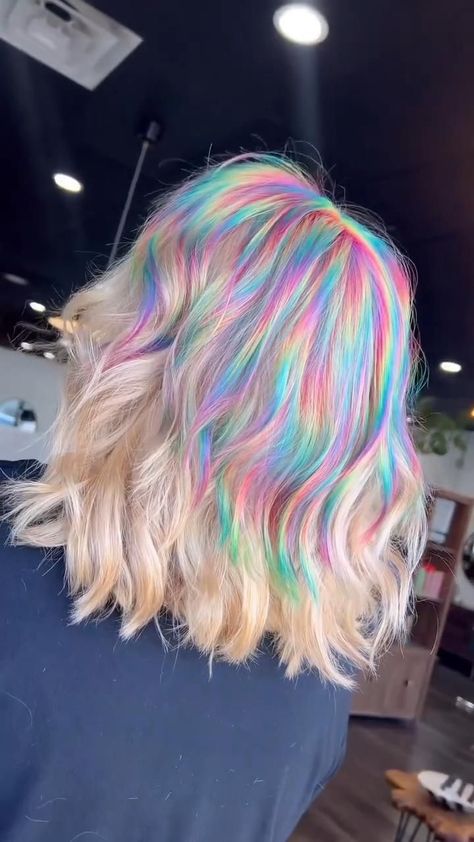 Brighten Up Your Look with These Yellow Hair Ideas Hair Color Placement, Hair Dye Videos, Pastel Rainbow Hair, Pink Purple Hair, Holographic Hair, Rave Hair, Vivid Hair Color, Creative Hair Color, Hilarious Pictures